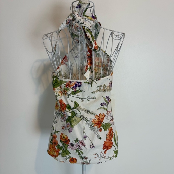 J. Crew Collection Ratti Tropical Floral Print Halter Top SZ S white side zip - Picture 5 of 11